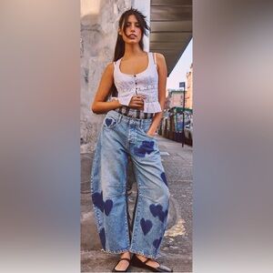 Free People We the Free Good Luck Heart Shadow Patch Jeans Size 27
